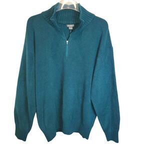 Eddie Bauer Alpine Route Essential Sweater 1/4 Zip Mock Neck Sz Medium L Green